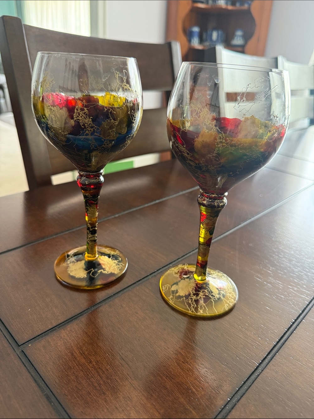 Two Monaco Monarch Crystal Hand Painted Balloon Wine Glass